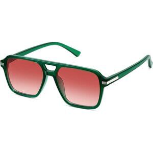 🆕Women Green Retro Trendy Classic Square Vintage Shade Double Bridge Sun…